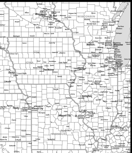 Central plains states map outline cites download to your computer